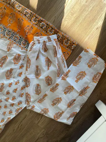 Indian Designer Kurta Palazzo Dupatta Set Women Salwar Kameez Ready To Wear Suit Gold Size XL