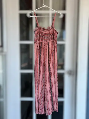 Ces Femme Juniors XL Mauve Smocked Boho Tribal Print Jumpsuit Coquette Girl Chic Multiple Size M