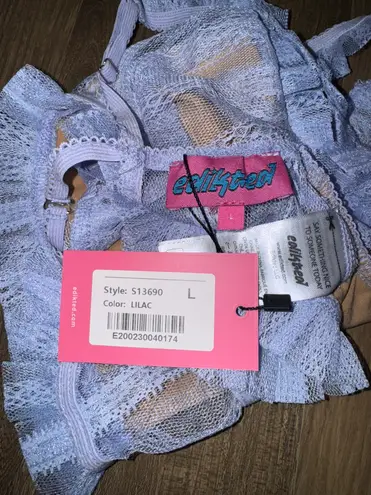 Edikted NWT Gabi Ruffle Sheer Lace Bra Top Purple Liliac - Large