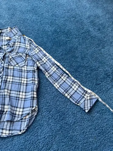 Thread and Supply  Blue Plaid Button Up Long Sleeve Women's Shirt Flannel SMAL