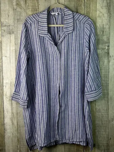 Foxcroft Size 18 Linen Purple & White Stripe Hidden Button Front Shirt Top
