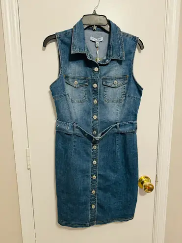 Love Tree New! Belted Button Up Denim Mini Dress Size M