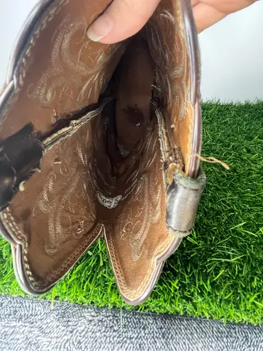 Justin Women’s Western Cowboy Boots Size 10B Brown Leather Turquoise Stitching Square Toe