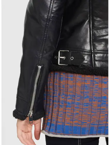 Mauritius Gila lamb leather faux sherpa lined motorcycle jacket size US 6 small