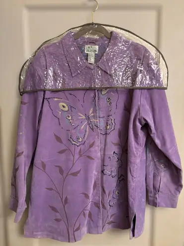 Quacker Factory The  Womens Size 1X Lavender Painted Leather Jacket • Butterflies