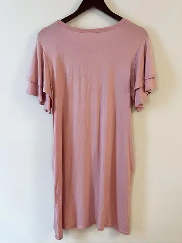 Heimish USA Pink Shirt Dress Pullover Jersey Stretch Ruffle Short Sleeves Small