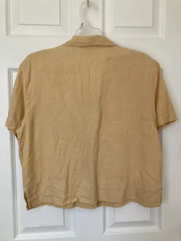 Vintage Short Sleeve Linen Yellow Shirt