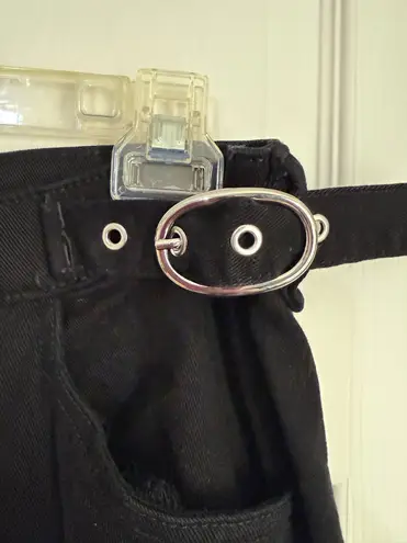 We Wore What Black Utility Cargo Pants Wide Leg Grommet Belt Size 30