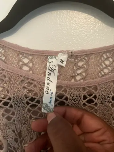 Andrée by Unit Women's Sleeveless Lace Trim A-Line Dress Taupe Size M