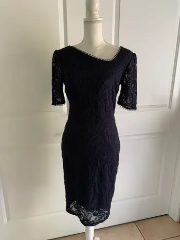 Orsay NAVY ASYMMETRICAL NECKLINE MIDI LACE DRESS