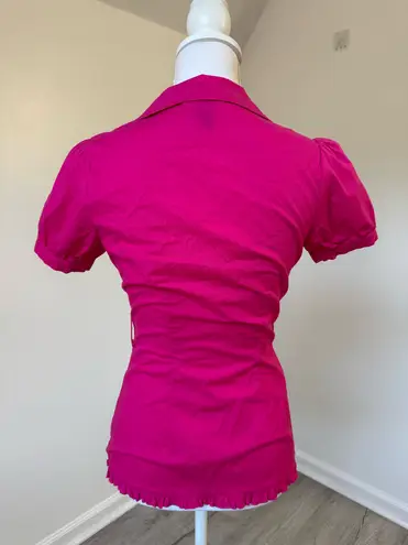 F.A.N.G Hot Pink Ruffle Puff Sleeve Button Down Blouse Top Women’s Small