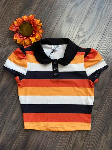 Unique Vintage WT  Candy Corn Stripes Crop Top X-LARGE