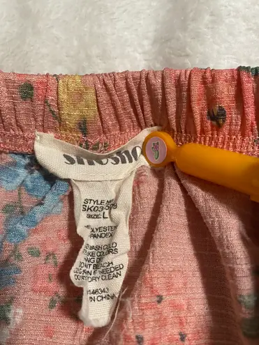 Shosho Mini Skirt Pink Floral Pull On Elastic Waist