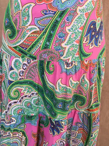 Ralph Lauren Lauren  Pink Green Paisley Tiered Skirt Boho Midi Bright M