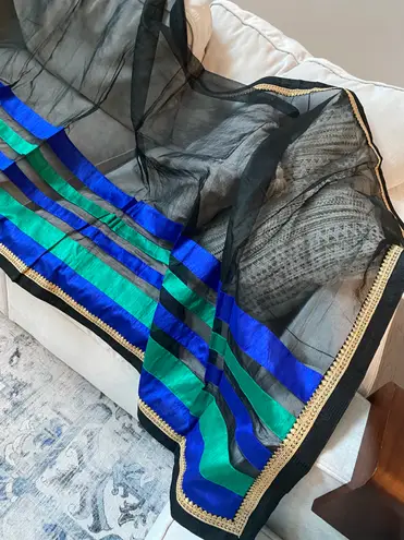Indian pakistani jamdani type party wear sari with blouse Multiple