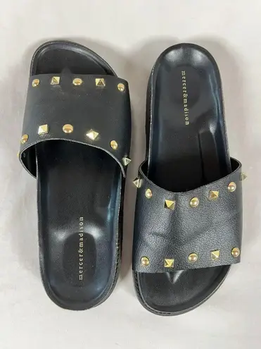 Mercer & Madison Black & Gold Studded Slides Flip Flops