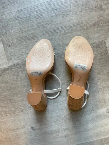 Schutz Gimenez Pearl Leather Strap And Cork 4” Heel Sandal Size 11B