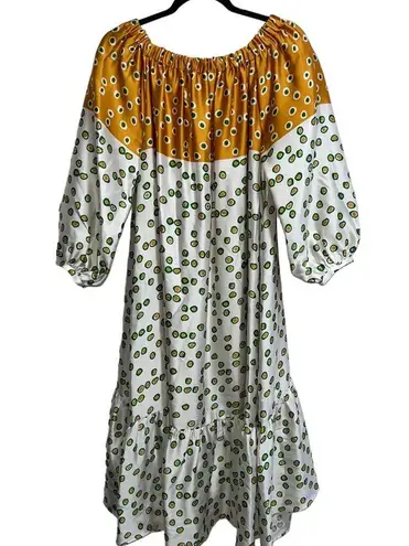 Silvia Tcherassi NEW NWT Tavira Silk Off The Shoulder Midi Dress Honey Green Dot