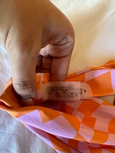 Aurelle Swim Pink And Orange Checkered Bikini Set