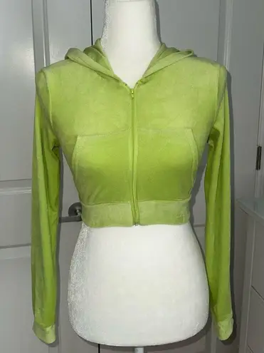 Lime Green Rhinestone Bunny Cropped Hoodie Size XS