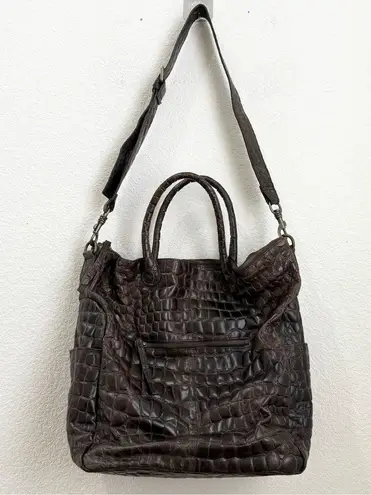 LIEBESKIND Berlin 100% Cow Embossed Leather Brown Croco Shopper Large Tote Bag