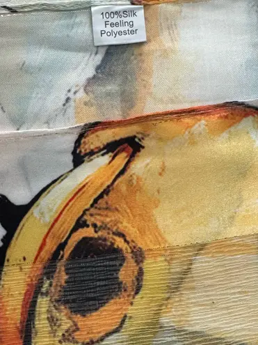 100% Silk Long Scarf cream with big yellow/mustard color flowers 23.5 x 65.5 in. Yellow