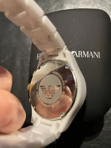 Emporio Armani NWOT Ceramic Vintage Chronograph White Dial Watch AR1403 MRP $545 Designer Luxury