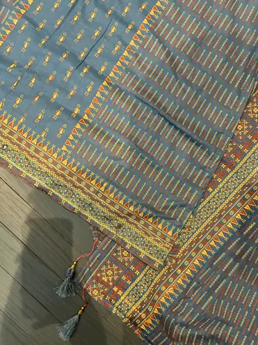 Pakistani/Indian 3pc Blue & Multi Color Embroidery Printed Shalwar Kameez Size M