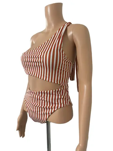 One Piece One Shoulder High Waist Striped  Bathing Suit