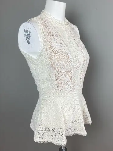 Rebecca Taylor  Arella Peplum Top lace size 2 winter white ivory