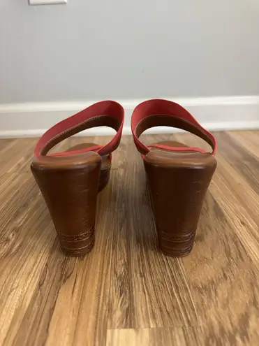 Italian Shoemakers Coral Brown Wedge 4" Heel Sandals Jeweled strap Women Sz 11 M