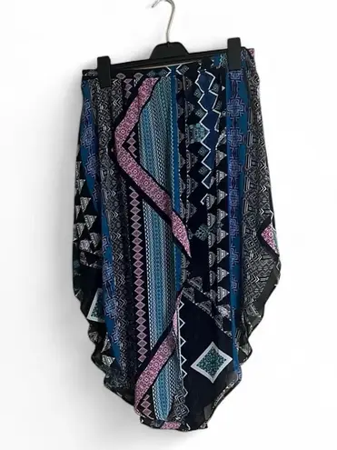 EXPRESS  Midi Skirt SzL Geometric Print Wrap Lined High/Low Flowy Feminine Casual - Image 1