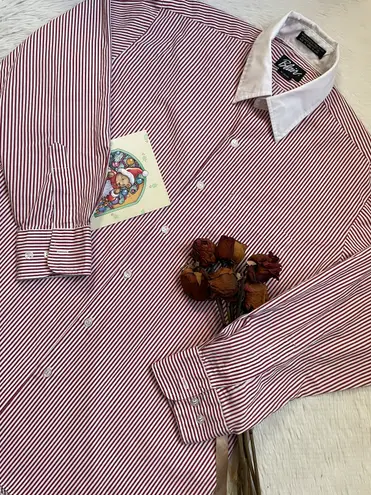 Blair red and white striped long sleeve button down shirt