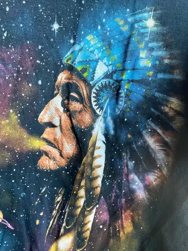 Vintage Native American chief cosmic galaxy smoke graphic short sleeve tee Black