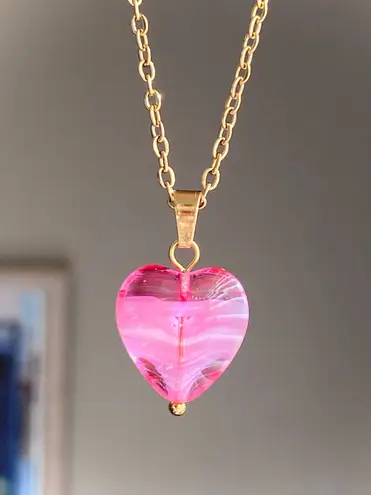 Handmade retro vintage fairy whimsical style quality Czech glass pink heart bead simple necklace🩷