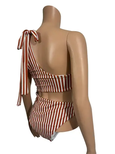 One Piece One Shoulder High Waist Striped  Bathing Suit