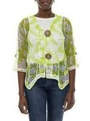 Hailey Lyn Women's Open Knit Weave Oversize Buttons Handkerchief Hem Cardigan S Green