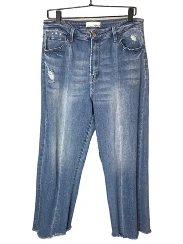 Vervet  Women’s Super High Rise Wide Leg Crop Jeans Size 31 with Seam Detail