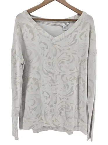 Athleta  Women's V Neck Long Sleeve Sweatshirt Beige Patterned Pullover Top‎ thumbnail 1