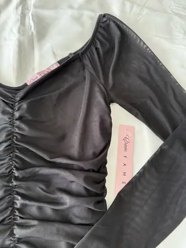 Crave fame Black Ruched Mesh Long Sleeve Top