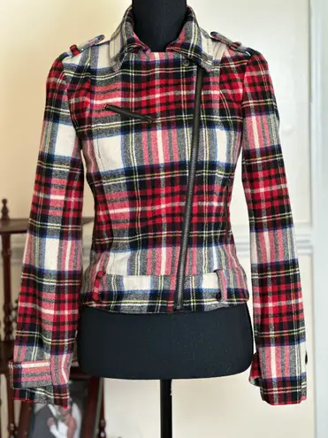 Heritage 1981 Red Plaid Wool-blend Biker Jacket