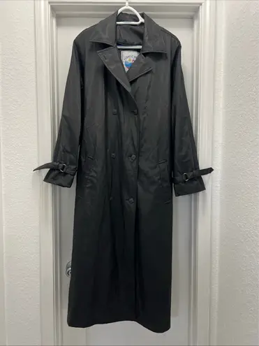 Atlantic Beach Black Long Trench Coat PVC Rain Jacket Belted Waterproof S