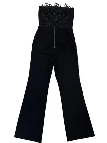Rebecca Vallance Sophia Crepe 3D Lace Trim Strapless Jumpsuit Straight Leg Black Size 6