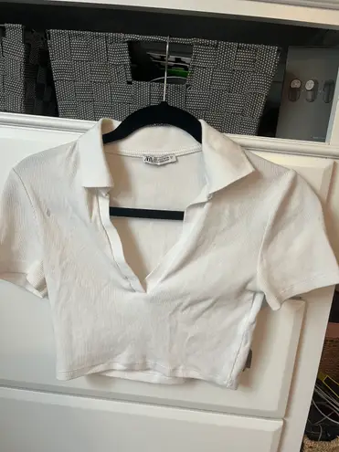 ZARA White Crop Top Collar