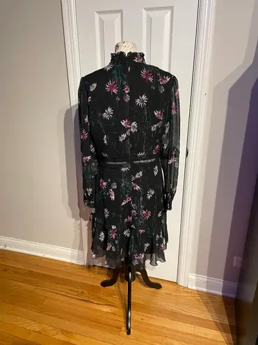 Donna Morgan High Neck Long Sleeve Floral Knee-Length Dress Black Size 14 Whimsygoth Coquette Coastal Rave Emo Anthropologie
