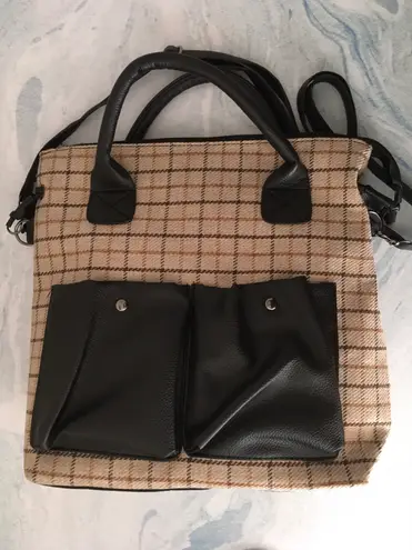 Beige Plaid Shoulder Bag Tan