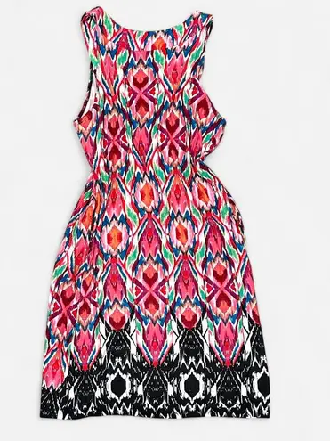 Ny Collection Multicolor Printed Boho midi Dress, Beaded Neckline large