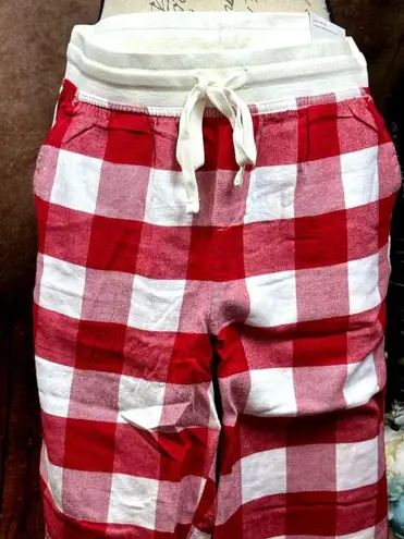 American Eagle Flannel Jogger PJ Pants Striped High Rise Tie Waist  Red Cream S