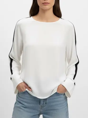 Rachel Rachel Roy Cream Black Stripe Long Sleeve Button Up Blouse Shirt Top S White