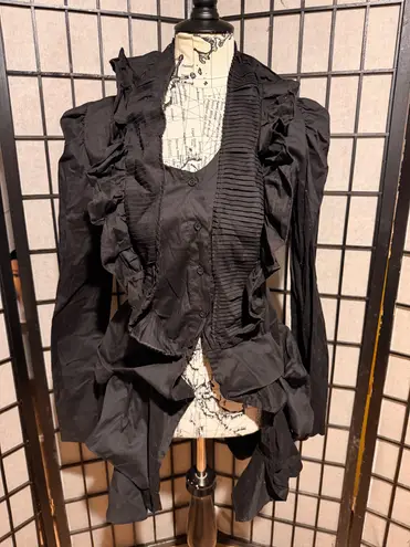 Victorian Steampunk High Low Asymmetric Y2k long sleeve goth Ruffle Jacket shirt Black Size L